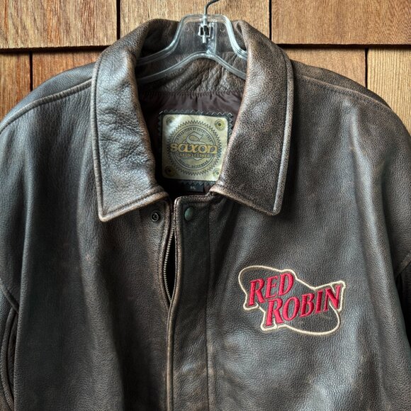 VTG Saxon Premium Leather Red Robin Burgers Aviator Jacket in Men's XXL - Picture 2 of 15